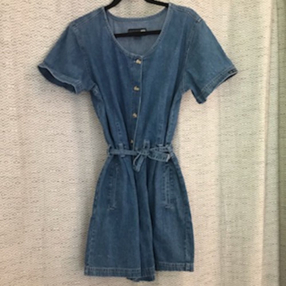Vintage Denim Romper with Original Belt Sz L